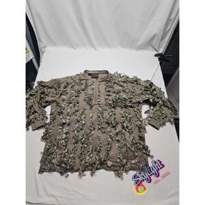 Mad Dog Men Ghillie 1/4 Zip Long Sleeve Mesh Shirt Camo Real Tree Size 2XL